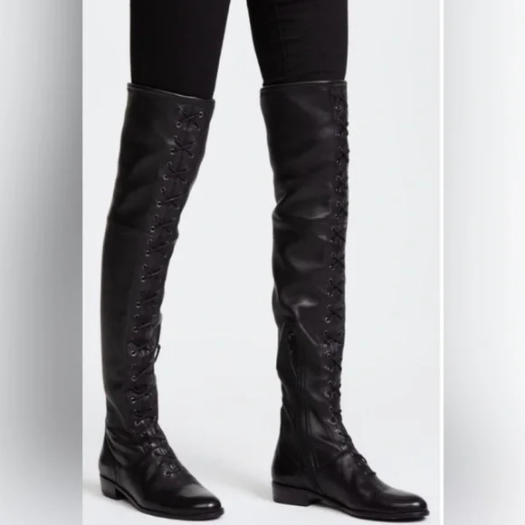 Stuart Weitzman Exes Black Leather Lace Up OTK Boots Size 9.5 - Picture 10 of 10